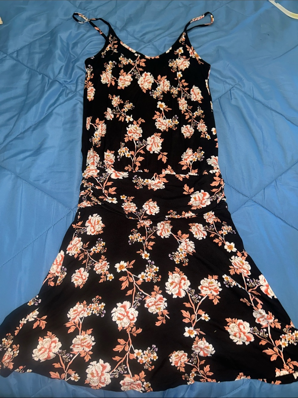 Black Floral Spaghetti Strap Slip Dress with Pink & Cream Blooms by Lascana